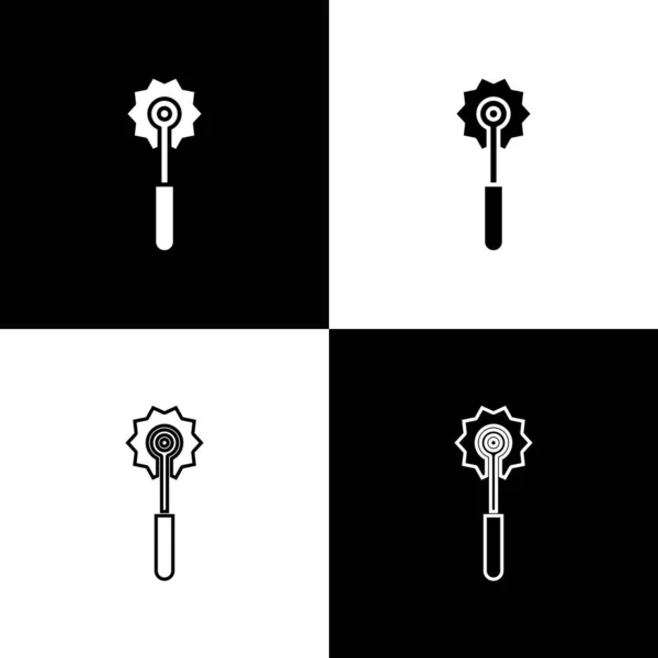 Set Icono Cuchillo Pizza Aislado Sobre Fondo Blanco Negro Signo — Vector de stock