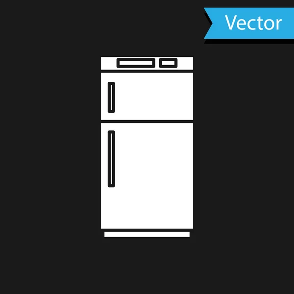 Weißes Kühlschranksymbol Isoliert Auf Schwarzem Hintergrund Kühlschrank Mit Gefrierfach Kühlschrank — Stockvektor