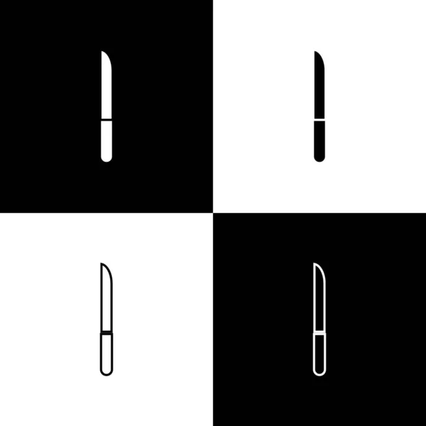 Set Knife Pictogram Geïsoleerd Zwart Wit Achtergrond Bestek Symbool Vector — Stockvector