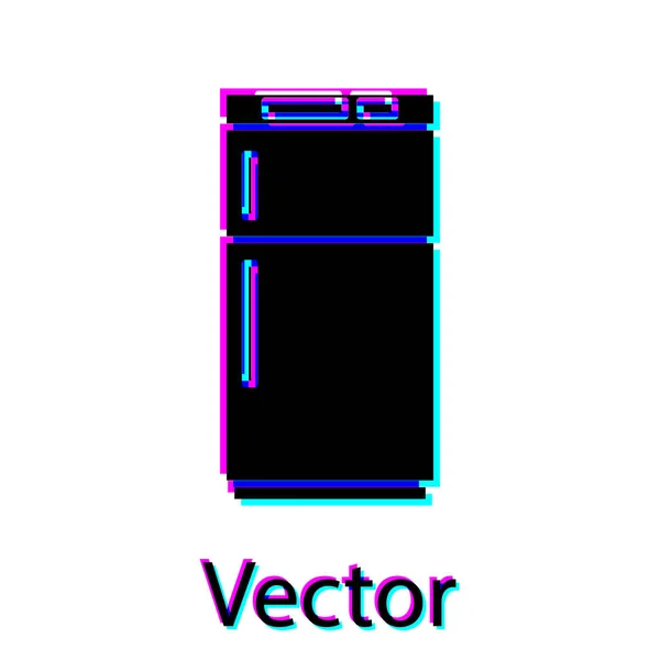 Black Refrigerator Icon Isolated White Background Fridge Freezer Refrigerator Household — Stock Vector