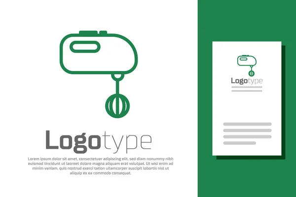 Línea Verde Icono Mezclador Eléctrico Aislado Sobre Fondo Blanco Licuadora — Vector de stock