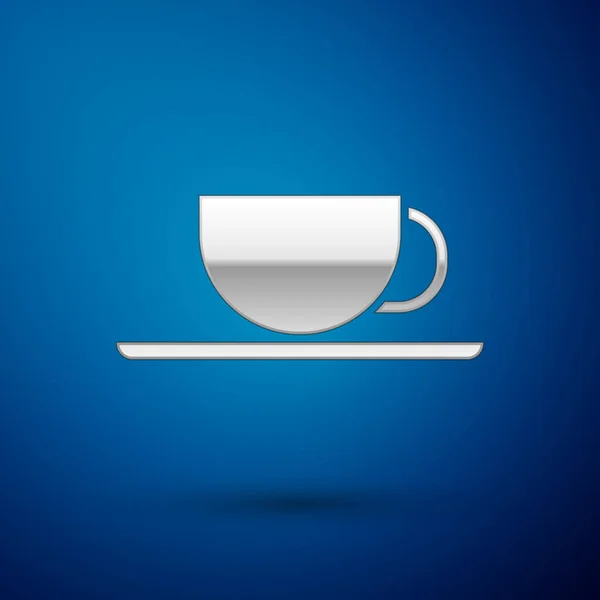 Silver Coffee Cup Icon Isolated Blue Background Tea Cup Hot — Stock Vector