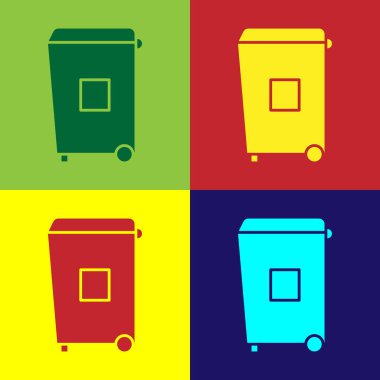 Color Trash can icon isolated on color background. Garbage bin sign. Recycle basket icon. Office trash icon.  Vector Illustration