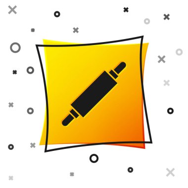 Beyaz arkaplanda siyah yuvarlanan pin simgesi izole edildi. Sarı kare düğme. Vektör İllüstrasyonu