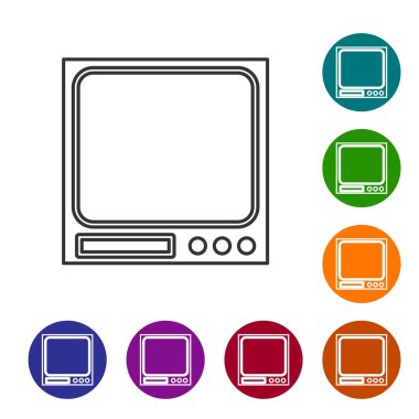 Grey line Electronic scales icon isolated on white background. Weight measure equipment. Set icons in color circle buttons. Vector Illustration