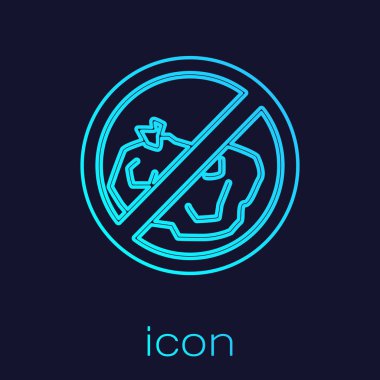 Turquoise line No trash icon isolated on blue background.  Vector Illustration