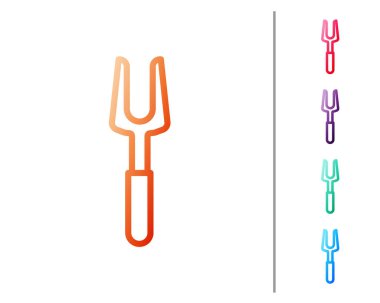 Kırmızı çizgi barbekü çatalı simgesi beyaz arkaplanda izole edildi. Mangal çatalı işareti. Barbekü ve ızgara aleti. Renk simgelerini ayarla. Vektör İllüstrasyonu