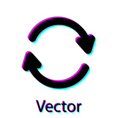 Siyah Yenileme simgesi beyaz arkaplanda izole edildi. Sembolü yeniden yükle. Döndürme okları daire işareti şeklinde. Vektör İllüstrasyonu