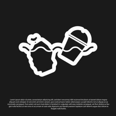 Black The problem of pollution of the ocean icon isolated on black background. The garbage, plastic, bags on the sea.  Vector Illustration