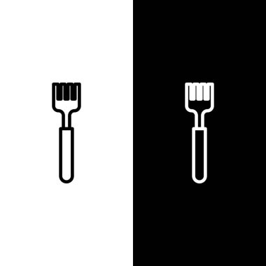 Set line Fork icon isolated on black and white background. Cutlery symbol.  Vector Illustration