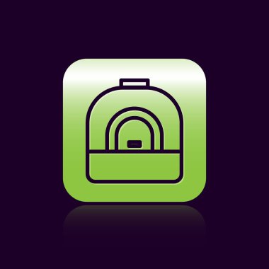 Siyah ocak simgesi siyah arkaplanda izole edildi. Fırın tabelası. Yeşil kare düğmesi. Vektör İllüstrasyonu