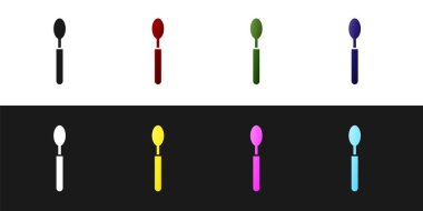 Siyah ve beyaz arka planda izole kaşık simgesi ayarlayın. Yemek Eşyası. Çatal bıçak işareti. Vektör Illustration