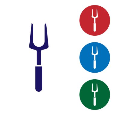 Blue Barbecue fork icon isolated on white background. BBQ fork sign. Barbecue and grill tool. Set color icons in circle buttons. Vector Illustration