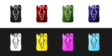 Stop okyanus plastik kirliliği simgesini siyah ve beyaz arkaplanda izole et. Çevre koruma kavramı. Balıklar plastiğe hayır der. Vektör İllüstrasyonu