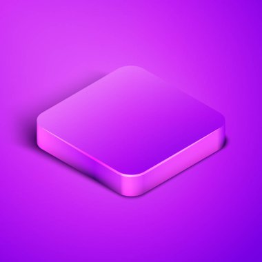 Isometric line Toaster with toasts icon isolated on purple background. Purple square button. Vector Illustration