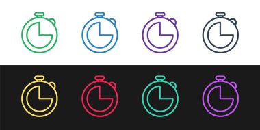 Set line Kitchen timer icon isolated on black and white background. Cooking utensil.  Vector Illustration
