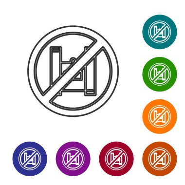 Gri çizgi, beyaz arka planda izole edilmiş plastik poşet poster ikonuna hayır de. Tek kullanımlık selofan ve politen paket yasaklama işareti. Simgeleri renk daire düğmelerine ayarla. Vektör İllüstrasyonu