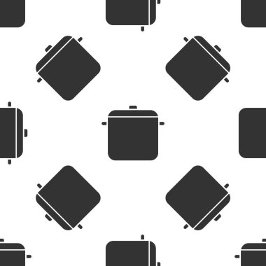 Gri pişirme pot simgesi beyaz arka planda izole Dikişsiz desen. Kaynatın veya güveç gıda sembolü. Vektör Illustration