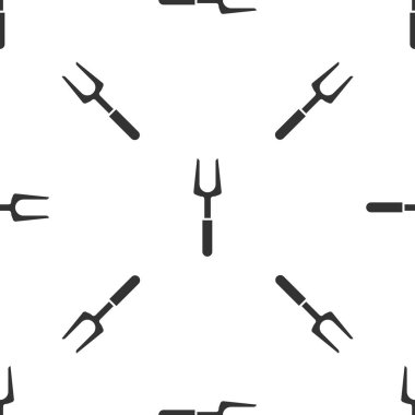 Gri Barbekü çatal simgesi beyaz arka plan üzerinde sorunsuz desen izole. Barbekü çatal işareti. Barbekü ve ızgara aracı. Vektör İllüstrasyonu