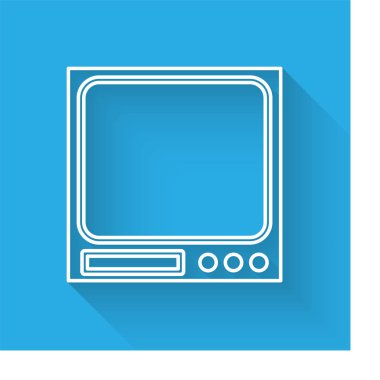 Beyaz çizgi Elektronik ölçekli simge uzun gölgeli izole edilmiş. Ağırlık ölçüm aletleri. Vektör İllüstrasyonu