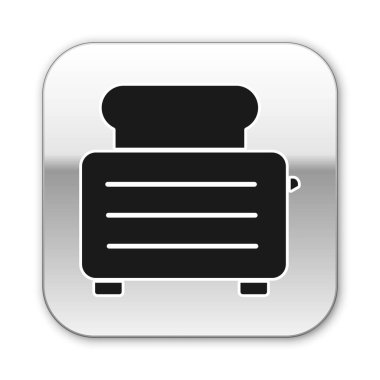 Beyaz arka plan üzerinde izole tost simgesi ile Siyah Tost makinesi. Gümüş kare düğme. Vektör İllüstrasyonu