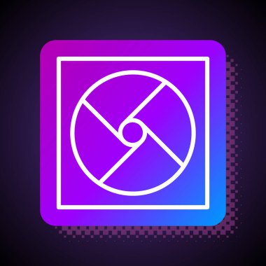 Beyaz çizgi havalandırma simgesi siyah arkaplanda izole edildi. Kare renk düğmesi. Vektör İllüstrasyonu