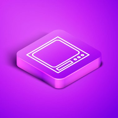 Mor zemin üzerinde izole edilmiş Isometric line Electronic pul simgesi. Ağırlık ölçüm aletleri. Mor kare düğme. Vektör İllüstrasyonu