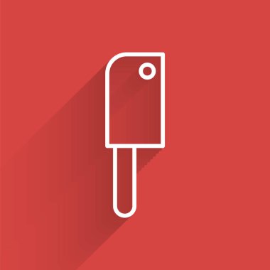 Beyaz çizgi Et Helikopteri simgesi uzun gölgeli izole edildi. Et için mutfak bıçağı. Kasap bıçağı. Vektör İllüstrasyonu