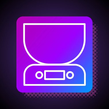 White line Electronic scales icon isolated on black background. Weight measure equipment. Square color button. Vector Illustration