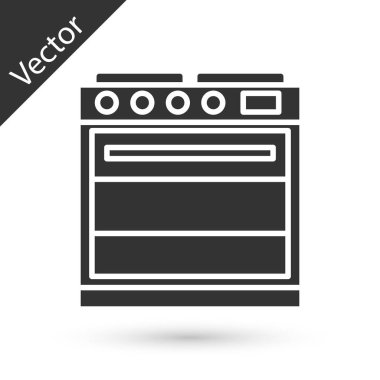 Beyaz arka plan üzerinde izole gri fırın simgesi. Soba gaz fırın işareti. Vektör çizim