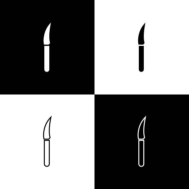 Bıçak simgesini siyah beyaz arkaplanda ayır. Çatal bıçak sembolü. Vektör İllüstrasyonu