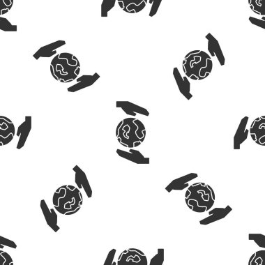 Dünya 'nın simgesini tutan gri insan elleri beyaz arka planda izole edilmiş pürüzsüz desen. Dünya kavramını sakla. Vektör İllüstrasyonu