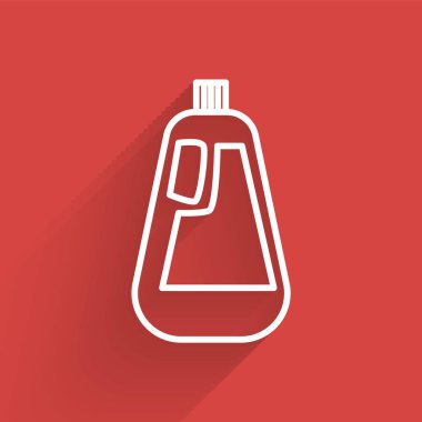 Beyaz çizgi plastik şişe sıvı çamaşır deterjanı, çamaşır suyu, bulaşık deterjanı uzun gölgeli izole edilmiş ikon. Vektör İllüstrasyonu