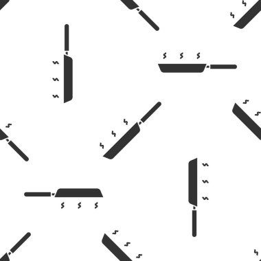 Gri kızartma ikonu beyaz arka planda izole edilmiş pürüzsüz desen. Kızartma veya kızartma gıda sembolü. Vektör İllüstrasyonu