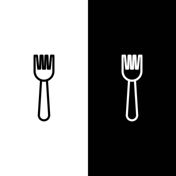 Set Line Disposable Plastic Fork Icon Isolated Black White Background — 图库矢量图片