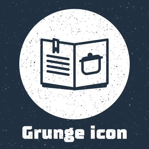 Línea Grunge Icono Cookbook Aislado Sobre Fondo Gris Icono Libro — Vector de stock