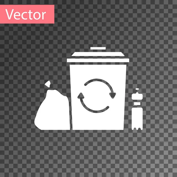 Bílý Koš Ikonou Recyklačního Symbolu Izolovaný Průhledném Pozadí Ikona Popelnice — Stockový vektor