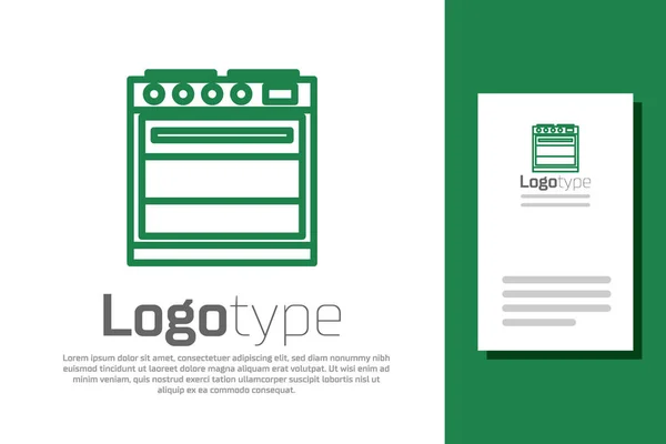 Grön Linje Ugn Ikon Isolerad Vit Bakgrund Gasolugnsskylt Mall För — Stock vektor