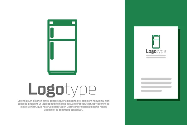 緑の線白色の背景に隔離された冷蔵庫のアイコン 冷蔵庫の冷蔵庫家庭用技術や家電製品 ロゴデザインテンプレート要素 ベクターイラスト — ストックベクタ