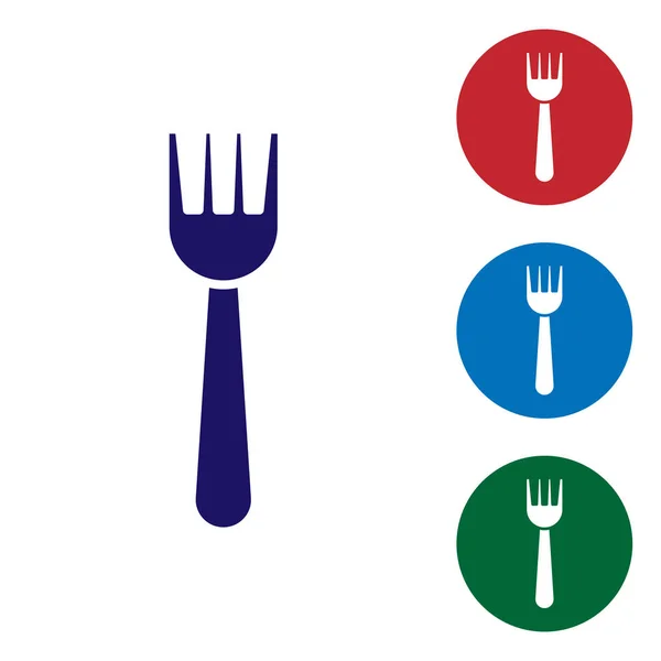 Blauw Wegwerp Plastic Vork Pictogram Geïsoleerd Witte Achtergrond Zet Kleurpictogrammen — Stockvector