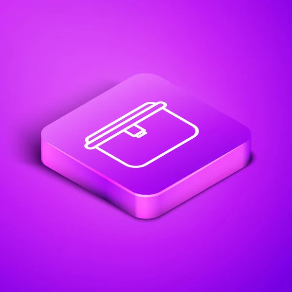 Isometric Line Lunch Box Icon Isolated Purple Background Purple Square — 스톡 벡터