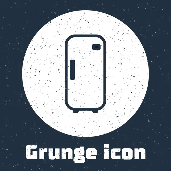 Grunge行冰箱图标隔离在灰色背景 冰箱冰箱冰箱 家庭技术和家用电器 单色复古绘画 病媒图解 — 图库矢量图片