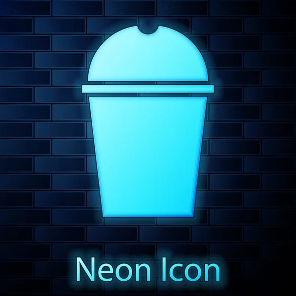 Glödande Neon Papper Glas Och Vatten Ikonen Isolerad Tegelvägg Bakgrund — Stock vektor