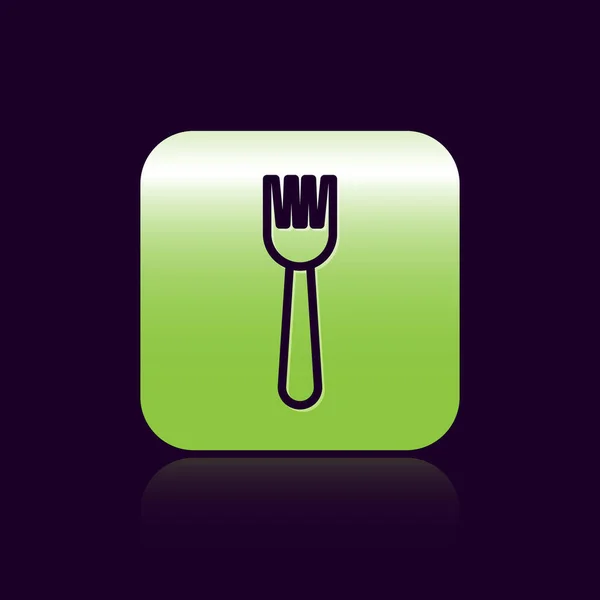 Black Line Disposable Plastic Fork Icon Isolated Black Background Green — Stock Vector