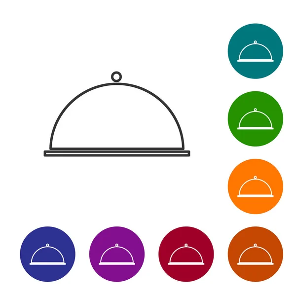 Серые Линии Покрыты Подносом Пищевой Иконкой Изолированы Белом Фоне Поднос — стоковый вектор