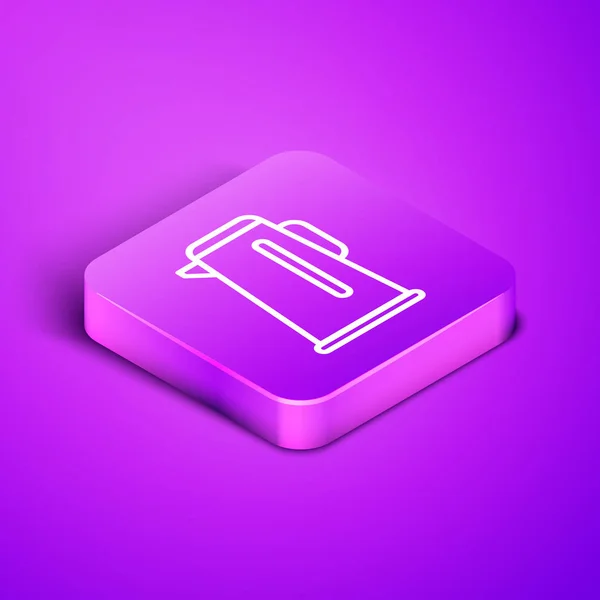 Isometric Line Kettle Handle Icon Isolated Purple Background Teapot Icon — Stock vektor