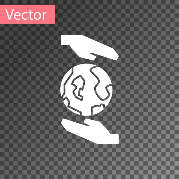 Mãos Humanas Brancas Segurando Ícone Globo Terrestre Isolado Fundo Transparente — Vetor de Stock