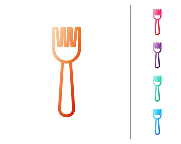 Red Line Disposable Plastic Fork Icon Isolated White Background Set — 스톡 벡터