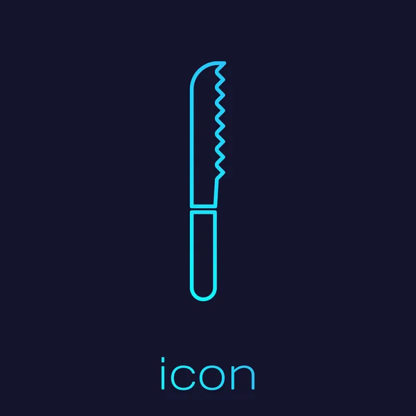 Turquoise Line Bread Knife Icon Isolated Blue Background Cutlery Symbol — 스톡 벡터