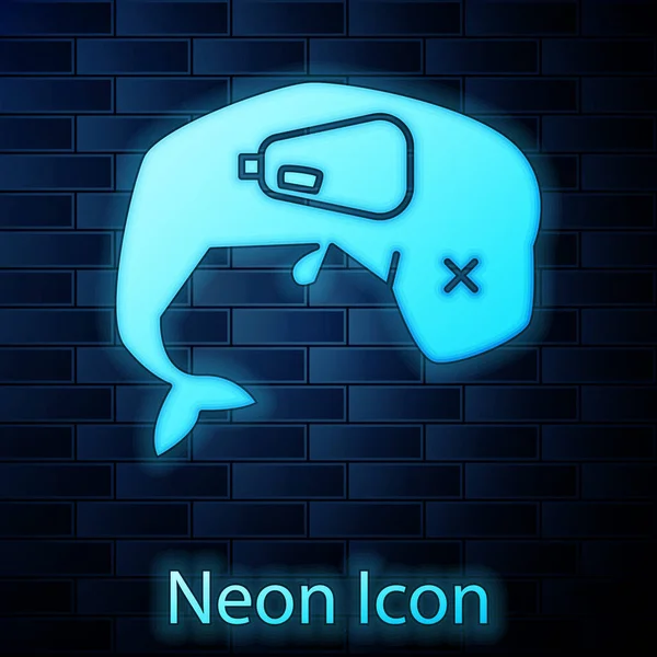 Zářící Neon Životní Prostředí Koncepce Velryba Mrtvý Ikona Izolované Cihlové — Stockový vektor